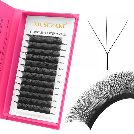 W Lash Extensions Supplies 3D Eyelash Extensions W Shape 0.07mm Thickness D Curl 11mm Premade Fans Easy Fan Lashes Volume Matte Black 12 Rows Crisscross Eye Lashes(W-3D-0.07-D,11mm)