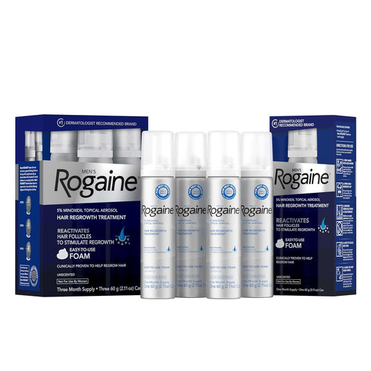 Men's Rogaine 5% Minoxidil Foam for Hair Regrowth, Topical Hair Loss Treatment for Men to Regrow Fuller, Thicker Hair, Unscented Minoxidil Topical Aerosol, 4-Month Supply, 4 x 2.11 oz