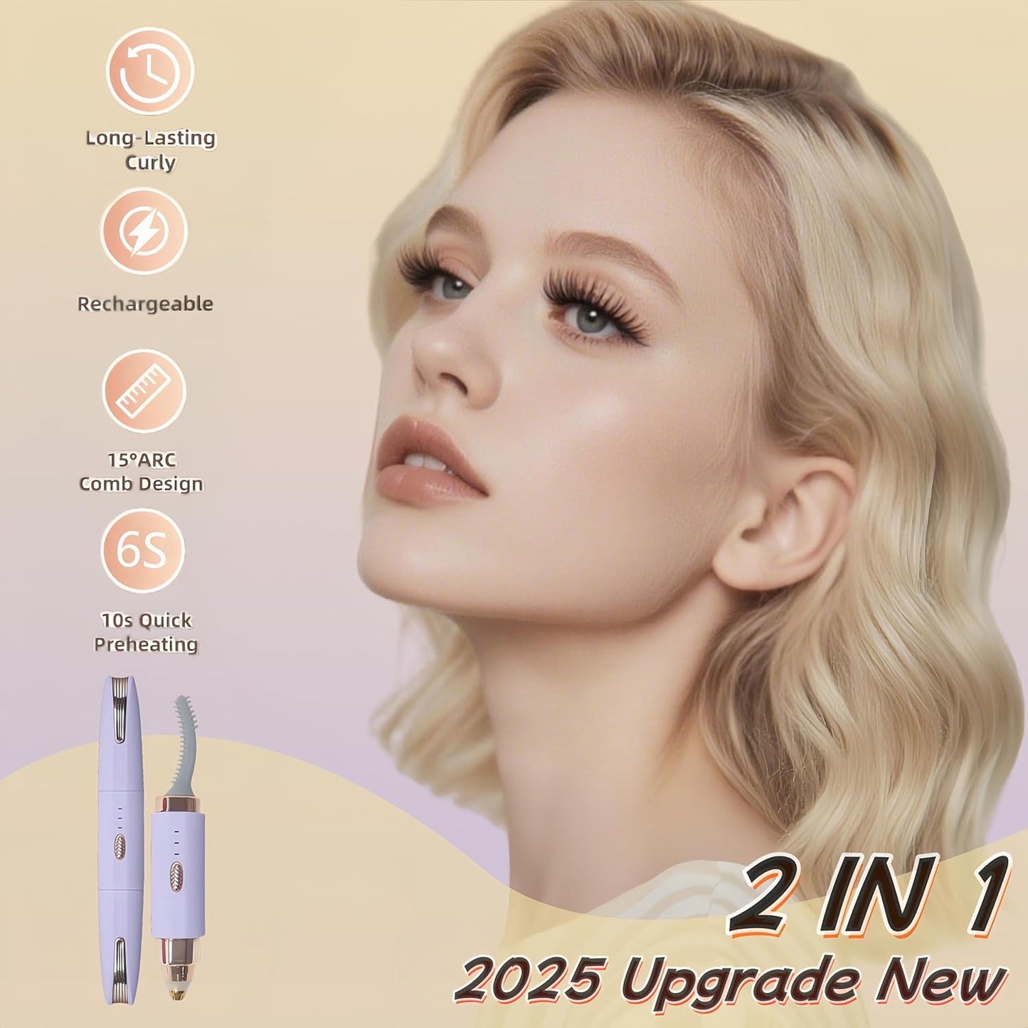 2025 Upgraded Heated Eyelash Curler - 2-in-1 USB Rechargeable Electric Eyelash Curler & Eyebrow Trimmer, Fast Heating in 6s, Anti-Burn Design, 24H Long-Lasting Effect, Gift for Women (Purple)