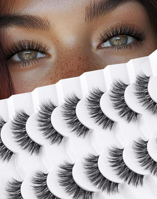 Lashes Volume False Eyelashes Wispy Natural Look Everyday Flared Strip EyeLash Fluffy Lash Long Soft Round-Eye Pack 16MM 7 Pairs D89