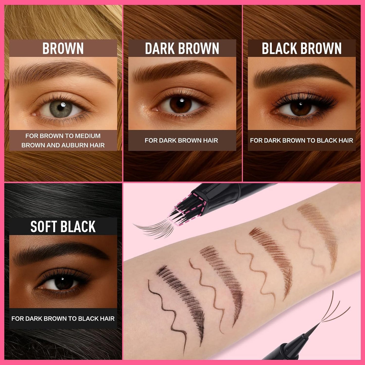 Dual Ended Microblading Eyebrow Pen - 2 in 1 Liquid Eyebrow Pencil with Brow-Fection Angled Brush & Precise Detail Brush-Tip, Shapes & Fills Hair-Like Looking Brows, Lasts All-Day, Dark Brown