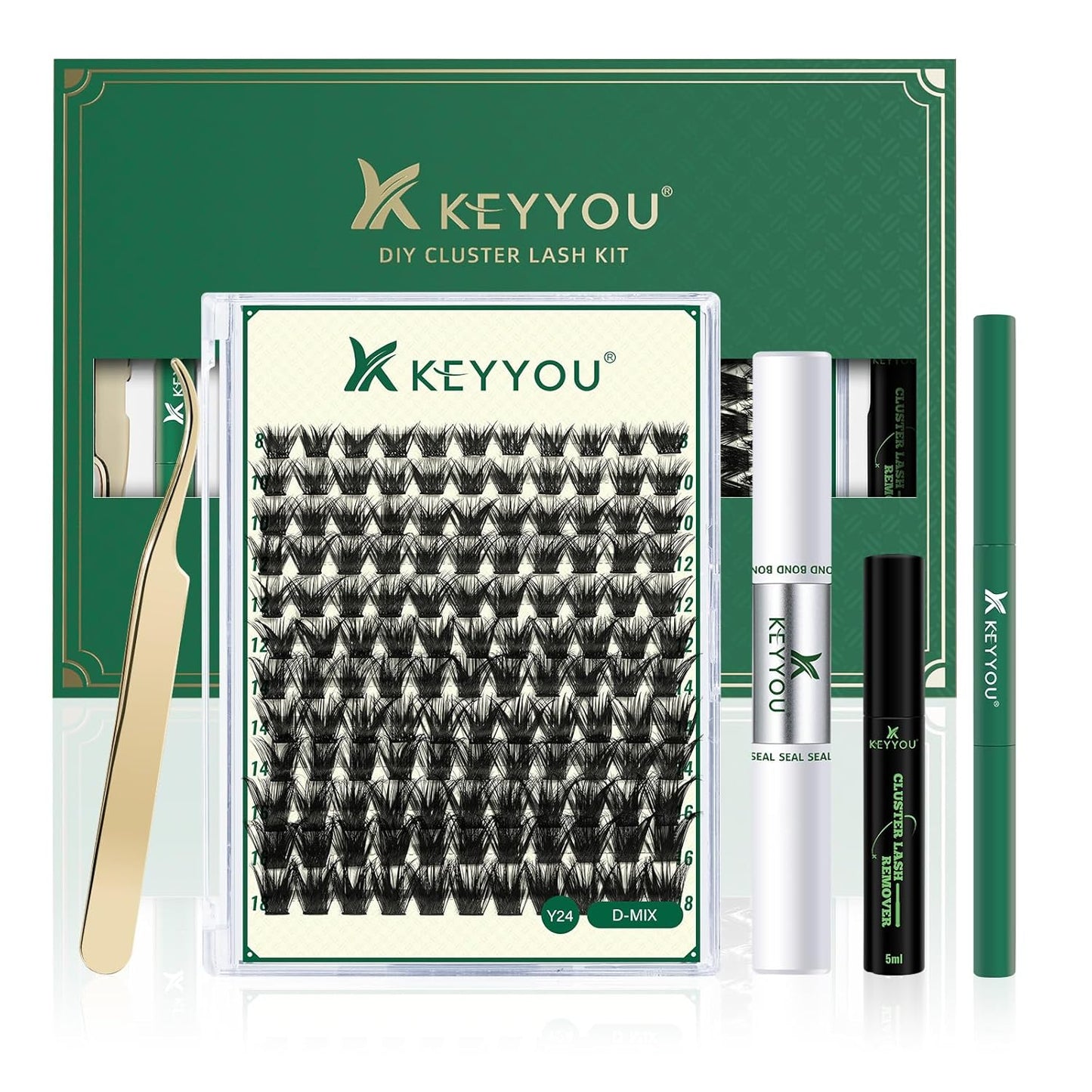 DIY Lash Extension Kit KEYYOU 144pcs Lash Clusters Eyelash Extension Kit with Mascara Brush Bond and Seal Lash Glue Remover Lash Applicators Lash Brush for DIY Lash Extensions (Y24 KIT)