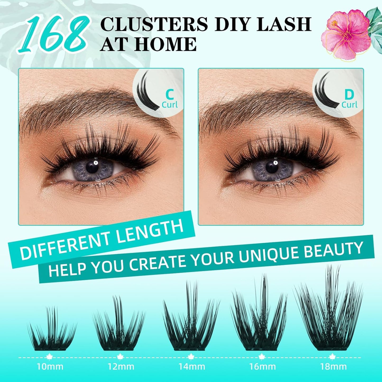 Lash Clusters Wet Look 168Pcs Eyelash Cluster Ultra-Thin Lash Band Eyelashes Extensions Spiky Anime Wide Span Lashes(Orchid,C-18mm)