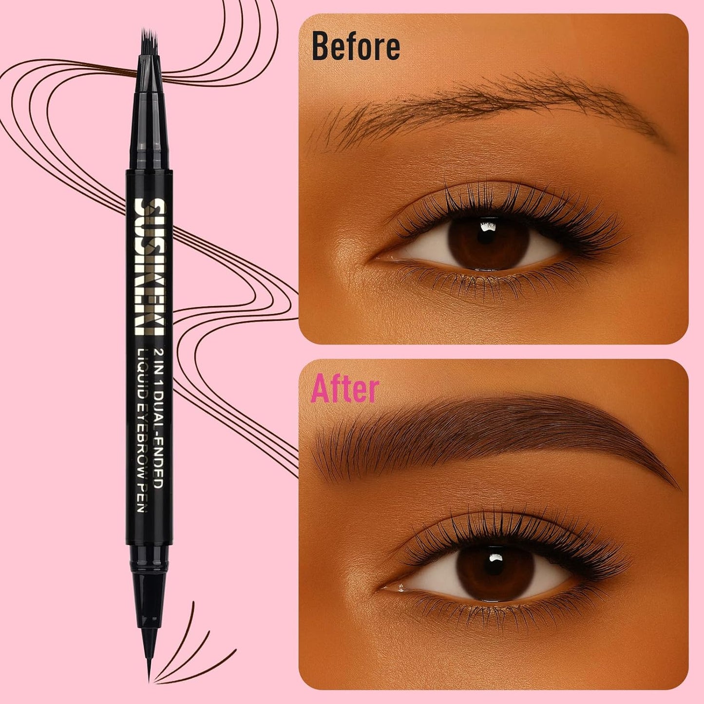 Dual Ended Microblading Eyebrow Pen - 2 in 1 Liquid Eyebrow Pencil with Brow-Fection Angled Brush & Precise Detail Brush-Tip, Shapes & Fills Hair-Like Brows, Lasts All-Day, Black Brown