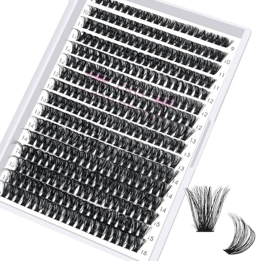 Individual Lashes 80D Mixed 0.05 Lash Clusters 14 Rows that Look Like Eyelash Extensions DIY Lash Extension Self Application At Home (80D-C-9-16mix)