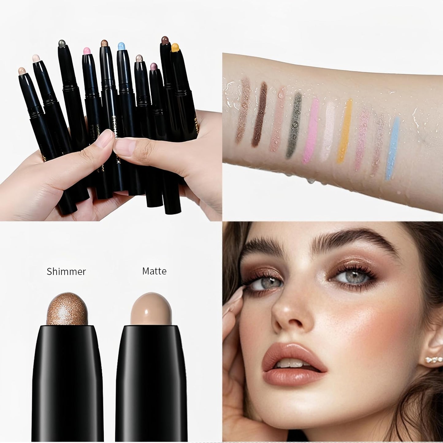 MAEPEOR 10 Colors Cream Eyeshadow Stick Silky Smooth Matte Shimmer Eyeshadow Pen Waterproof and Long Lasting Shadow Pencil for Girls and Women (Color 09)