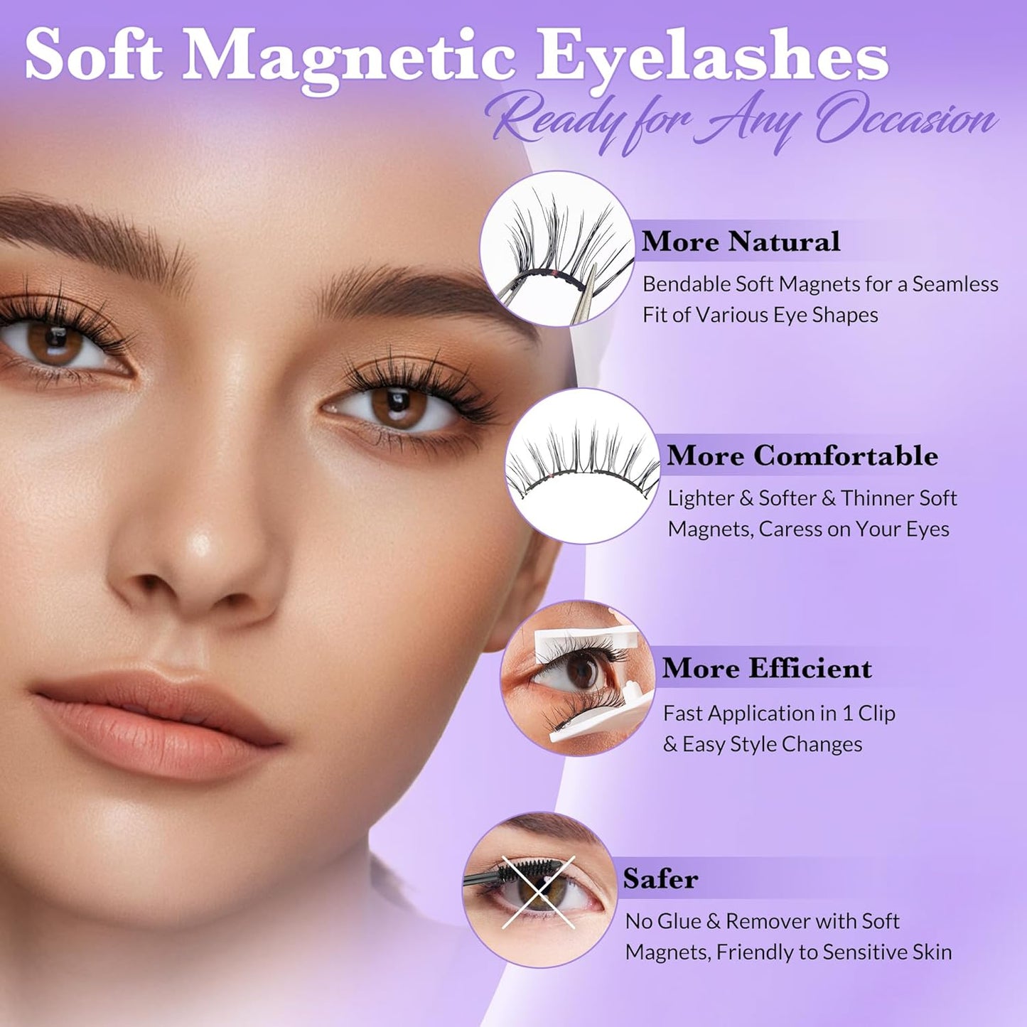 Bepholan Soft Magnetic Lashes with Applicator,No Glue Needed Reusable Soft Magnetic Eyelashes Natural Look Easy to Wear and Remove Waterproof Cruelty-free False Lashes（RC001）