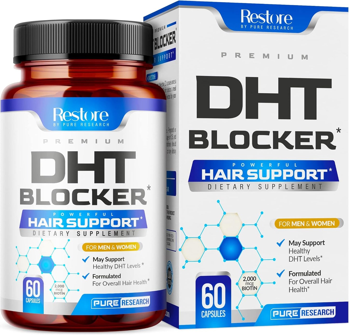 DHT Blocker Hair Growth Support Supplement - Saw Palmetto + Hair Vitamins for Women & Men - Supports Healthy Hair Growth & Thick & Strong-Hair - May Support Healthy DHT Levels - Low Loss Capsules