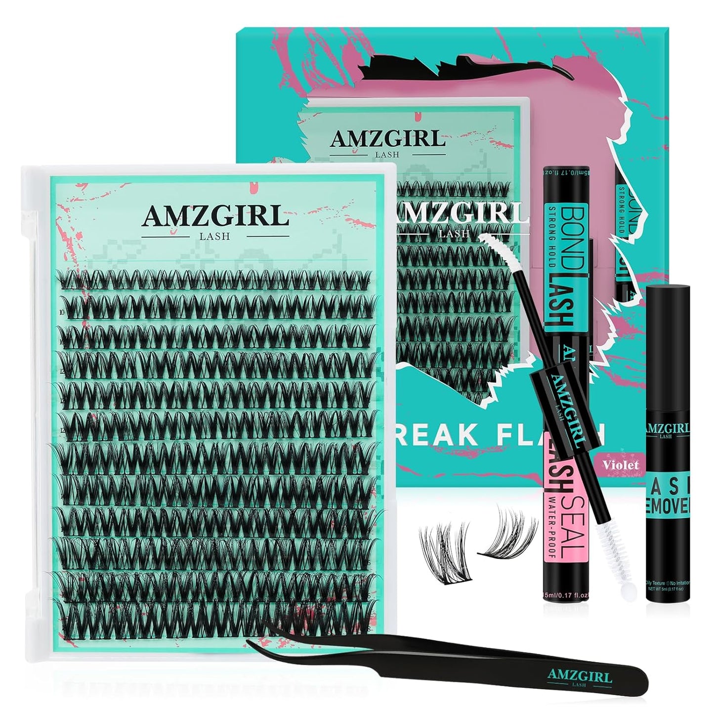 Lash Clusters Kit 144PCS Volume Eyelash Extension Kit with Lash White Bond and Seal,Eyelash Glue Remover and Applicator,Natural Lashes Premium Wide Stem Eyelashes Cluster Kit(Violet,D-Mix9-18mm)