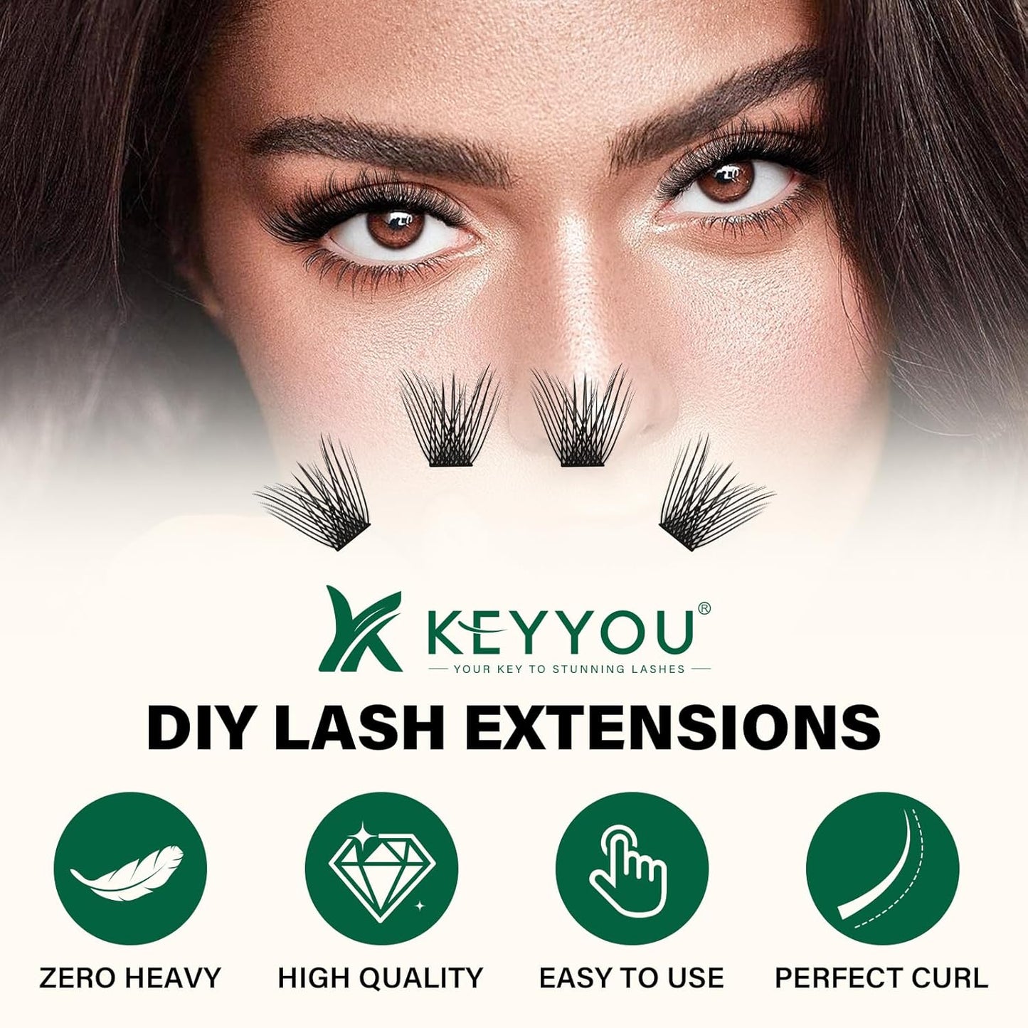 KEYYOU Lash Clusters 144pcs Individual D Curl 14mm Air Touch Cluster Lashes Super Lightweight Soft Wispy Comfortable Easy DIY at Home