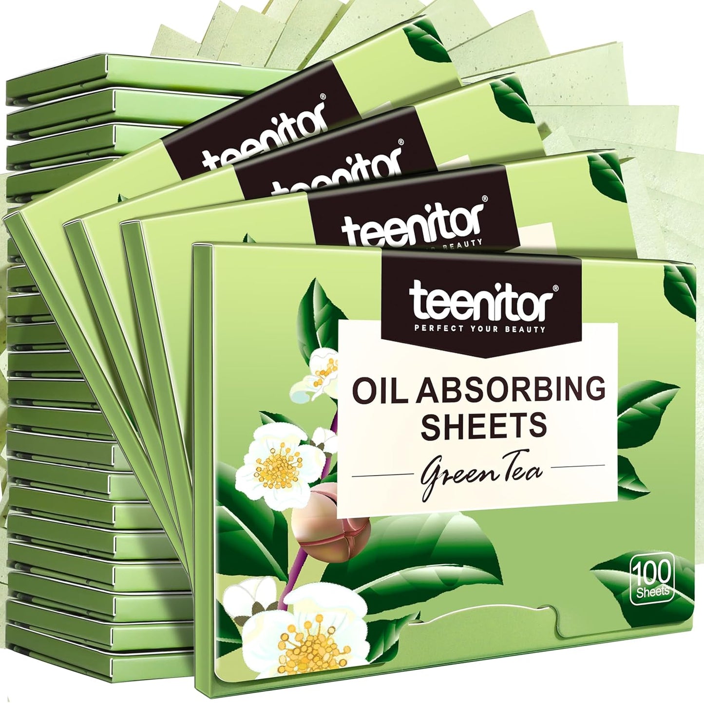 Teenitor Oil Blotting Sheets for Face, 2400 Sheets Oil Absorbing Sheets for Face, Green Tea Oil Absorbent Pads Oil Blotting Paper for Oily Skin, Face Oil Wipes Oil Sheets for Women Men, Large 10cmx7cm