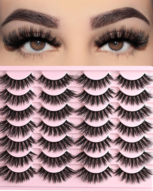 FARRED Cat Eye Lashes Fluffy False Eyelashes 14 Pairs Fake Eyelashes Natural Look Short Natural Lashes Cateye Lash Wispy Volume Eyelash Faux Mink Strip Lashes Pack for Daily Makeup (F27 | 9-17mm)