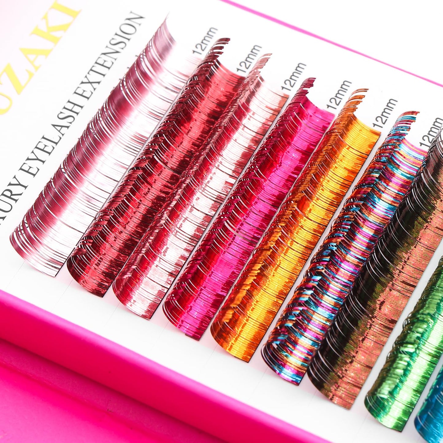 Glitter Spike Tinsel Eyelash Extensions 0.07 Colored Lashes Extension C Curl Lashes 10mm Lash Extensions Soft False Eyelashes Volume Lashes 12 Rows Professional Use(Glitter,0.07-C,10mm)