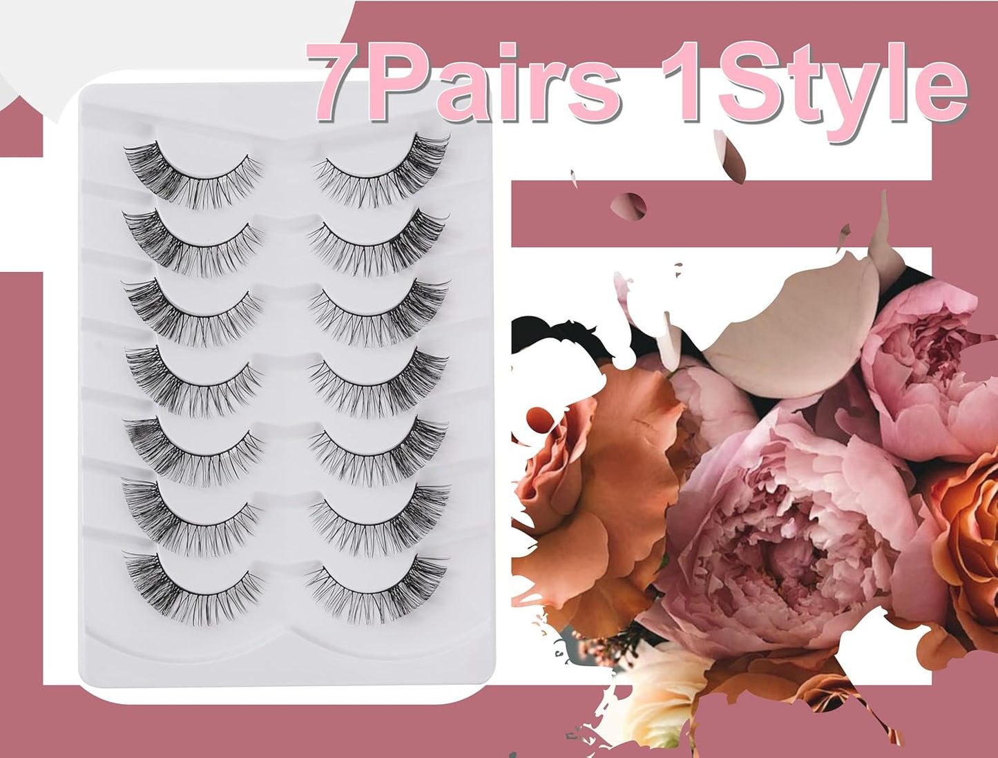 viiviiRose'e Partial Dense Eyelashes, Black Superfine Cotton Band, Soft Full C/D Curl Lahes, 7 Pairs,White (S75)