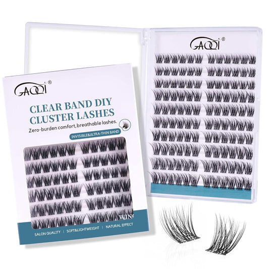 GAQQI Lash Clusters Volume & Wispy Eyelash Clusters 10-14mm Cluster Lashes 120PCS, Cluster Eyelash Extensions C Curl, Ultra-thin & Soft Clear Band False Lashes Wide Band (WING)