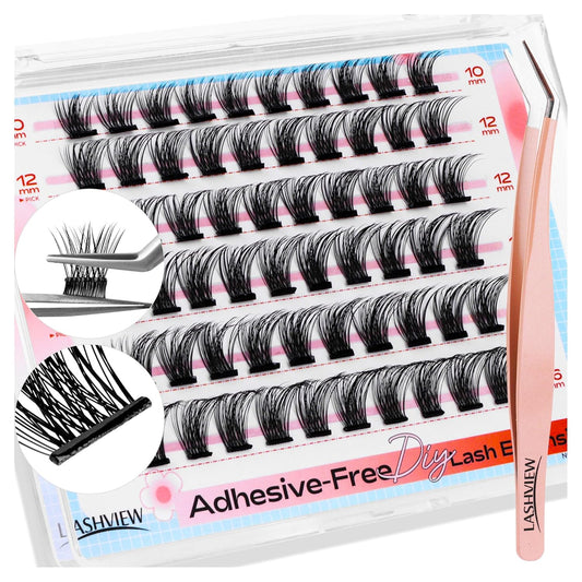 LASHVIEW Self AdhesiveLash Clusters DIY Lash Extensions 72 Clusters Lashes C D Curl LASH Single Lashes Eyelash No Glue Needed Clusters Extensions