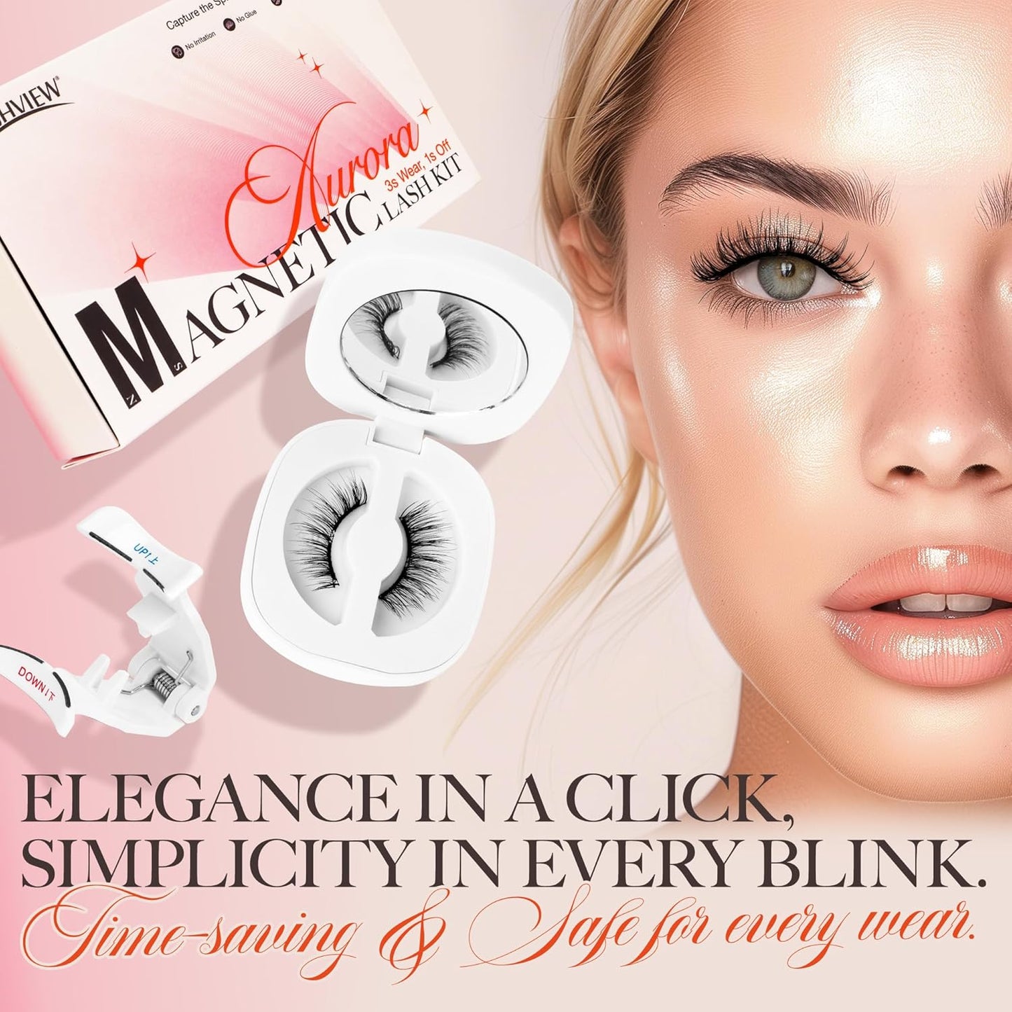 LASHVIEW Magnetic Eyelashes with Applicator,Reusable Soft Magnetic Eyelashes Natural Look, No Glue Needed RC14-N