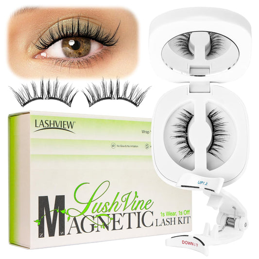 LASHVIEW Magnetic Eyelashes with Applicator, Reusable Soft Magnetic Eyelashes Natural Look, No Glue Needed, Windproof & Waterproof for All-Day Comfort (L02)