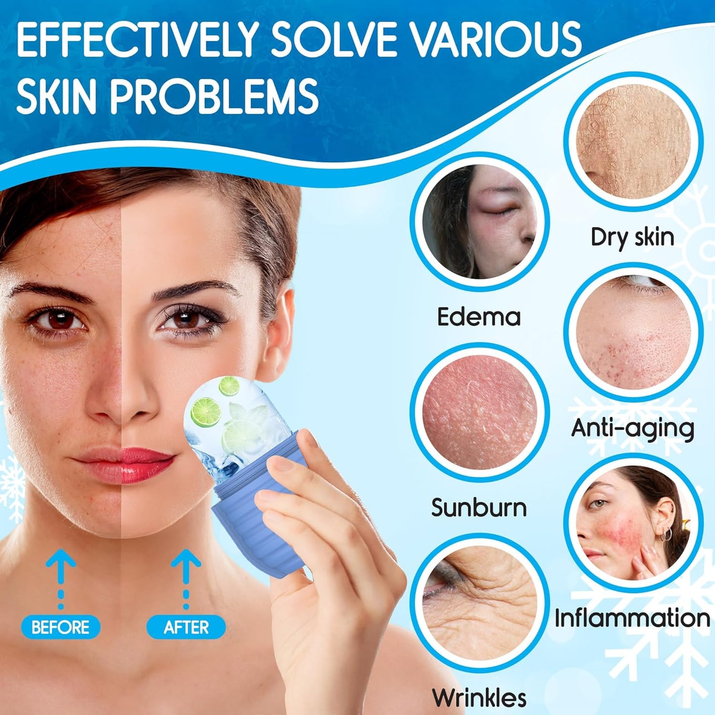 1Pcs Ice Roller for Face, Ice Face Roller, Reusable Silicone Ice Mold for Face, Facial Beauty Ice Roller Skin Care Tools for Shrink Pores Anti Wrinkle Reduce Puffiness (Rose)