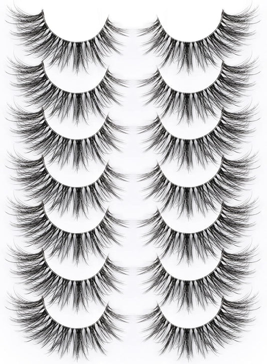 False Eyelashes with Clear Band Faux Mink Lashes Natural Look 3D Volume Wispy Fake Lashes Pack by Kiromiro 7 Pairs