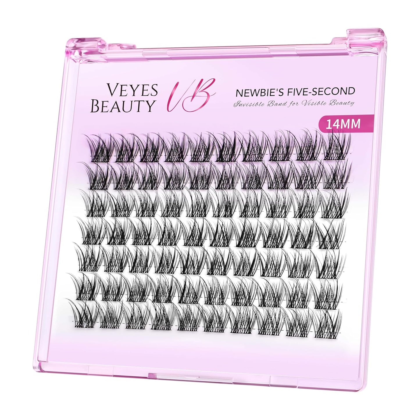 VEYESBEAUTY Lash Clusters Individual Eyelash Extensions Thin & Invisible Band DIY False Eyelashes for Self-application Newbie's Five-Second Series Wispy Lash Tray, LuxeBold 14mm Single Length