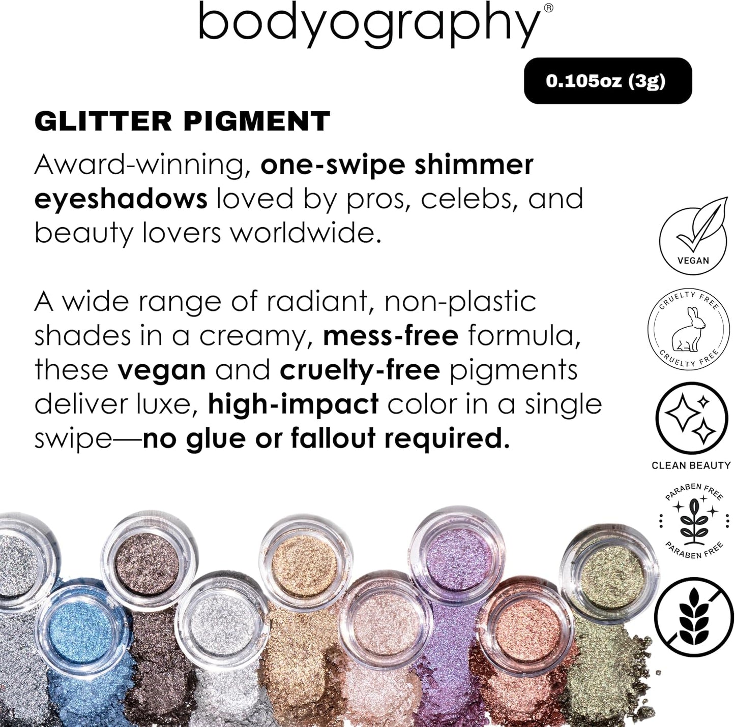 Bodyography Glitter Pigments (Eclipse): High Shine Glitter Shadow | Gluten-Free, Cruelty-Free