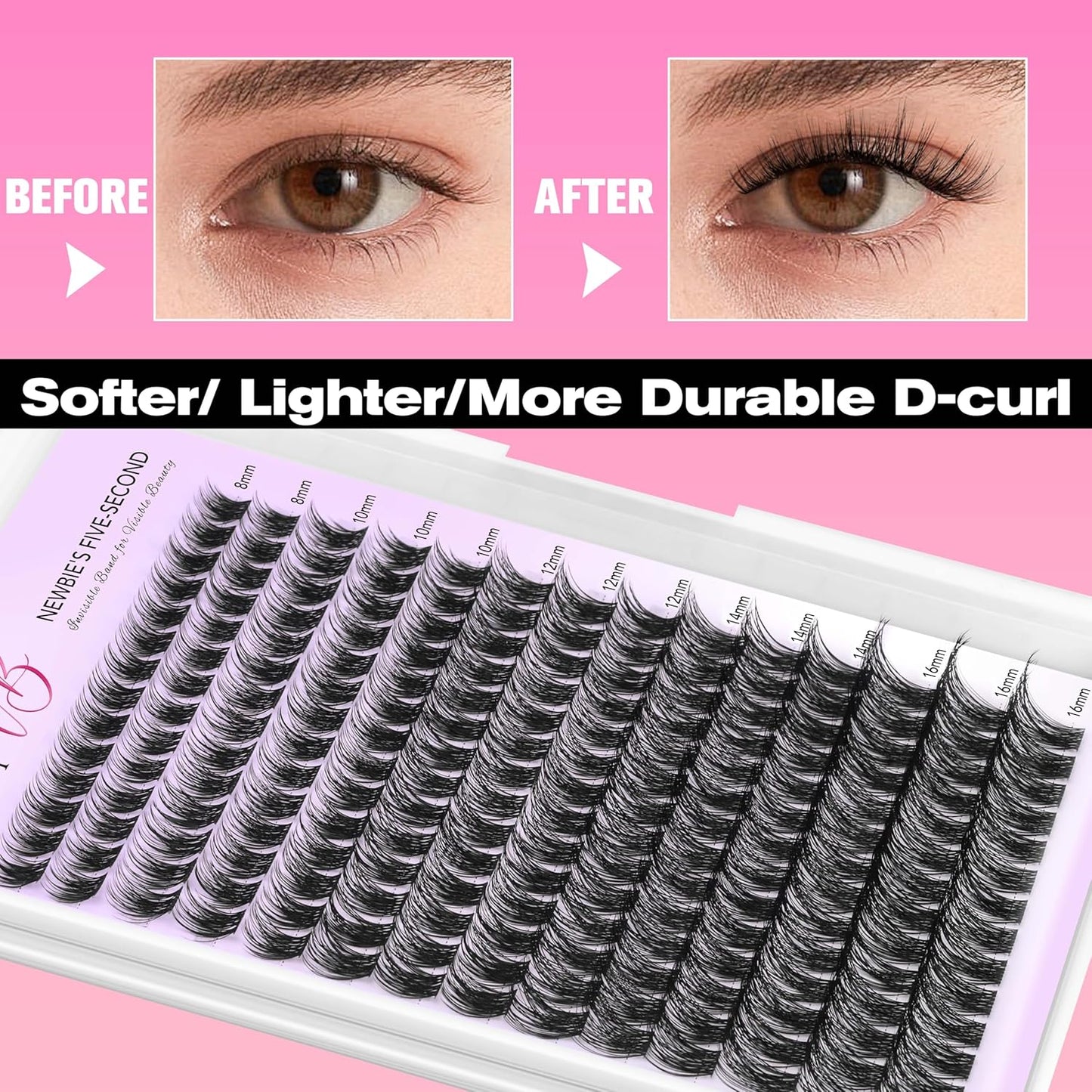 VEYESBEAUTY Lash Clusters Kit Individual Eyelash Extensions Thin & Invisible Band DIY False Eyelashes Newbie's Five-Second Series Wispy Lash Tray, Dreamy KIT with Bond&Seal Remover Applicator