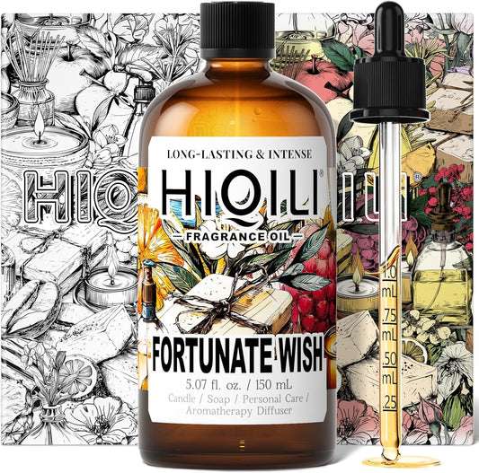 HIQILI Fortunate Wish Fragrance Oil for Diffusers & Candle Making, Inspired by A.na Su Luck-Wish, Skin Safe Scented Oil for Soap, Laundry, Vegan, Long Lasting - 5.07 Fl Oz