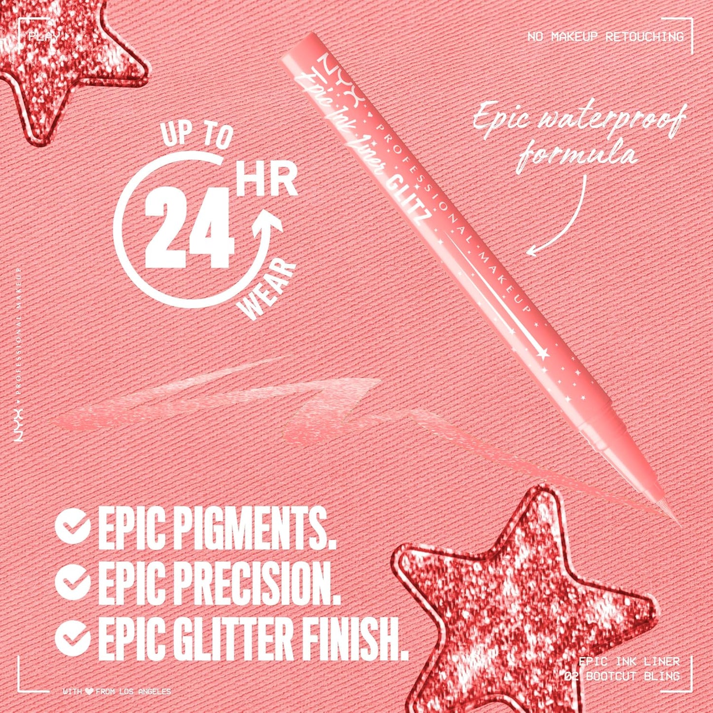 NYX PROFESSIONAL MAKEUP Epic Ink Glitz Liner, Waterproof Metallic Liquid Eyeliner with Vegan Formula - Bootcut Bling (Shimmer Bubblegum Pink)