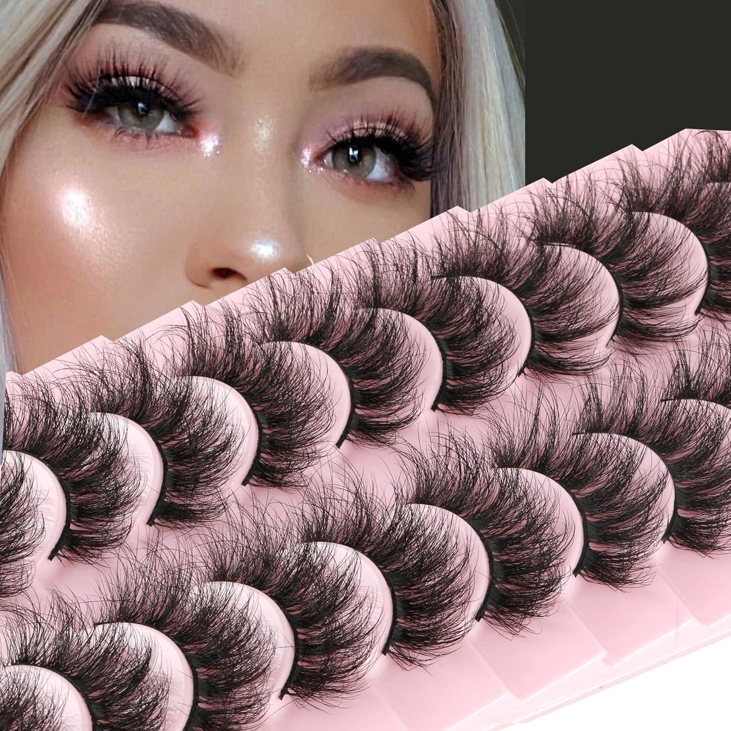 FANXITON Mink Lashes False Eyelashes Dramatic Full Mink Lashes Wispy 19 MM Natural Look 3D Fake Eyelashes 10 Pairs Pack