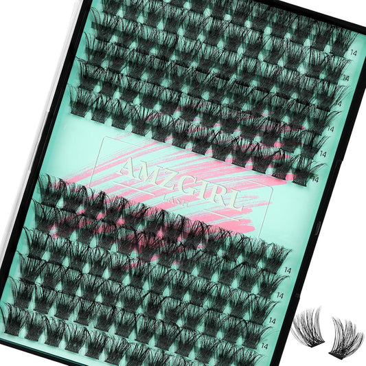 Wispy Lash Clusters Eyelash Extensions 144pcs Individual Lashes Cluster 14mm D Curl Fake Eyelash with Thin Band DIY Cluster Lashes At Home For Beginners (D-14mm)