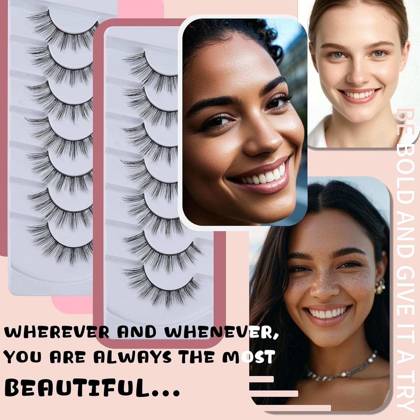 viiviiRose'e Faux Eyelashes, Black Superfine Cotton Band, Soft Full Lashes, Set of 7 Pairs,White (S71)