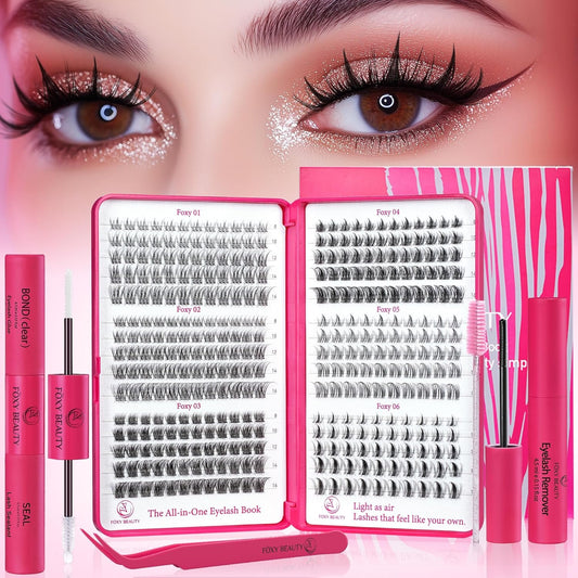 Lash Clusters Kit - Wispy Natural & Manga Spiky Lash Cluster Invisible band 8-16mm Eyelash Clusters Kit D Curl Lash Extension Kit WideSpan with Bond and Seal DIY at Home