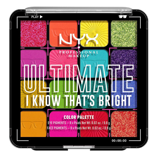 NYX PROFESSIONAL MAKEUP, Ultimate Shadow Palette, Eyeshadow Palette - I Know That's Bright